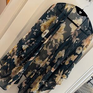 Emerald Sheer Floral Kimono in Cream and Black